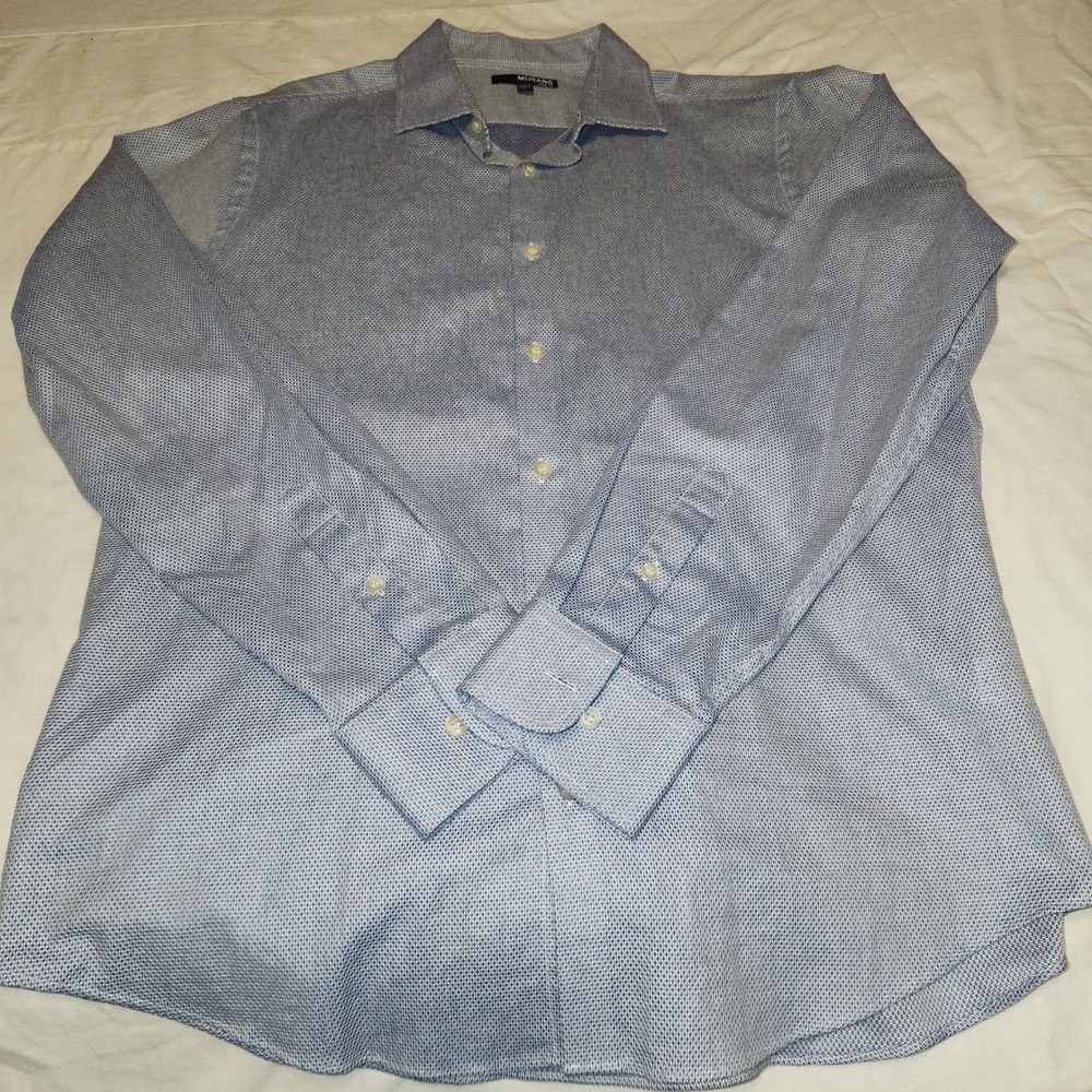 Murano Slim Fit Shirt Mens Large Blue White Micro Pattern Cotton Long Sleeve